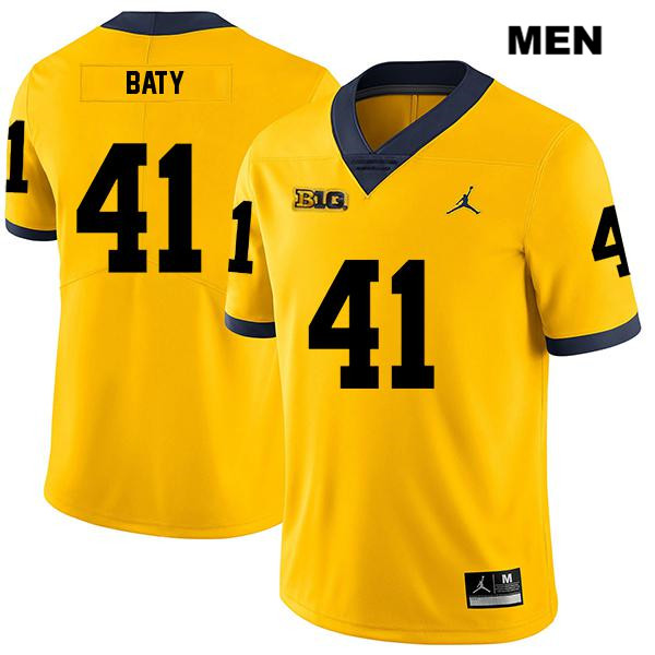 Men's NCAA Michigan Wolverines John Baty #41 Yellow Jordan Brand Authentic Stitched Legend Football College Jersey GW25T53SY